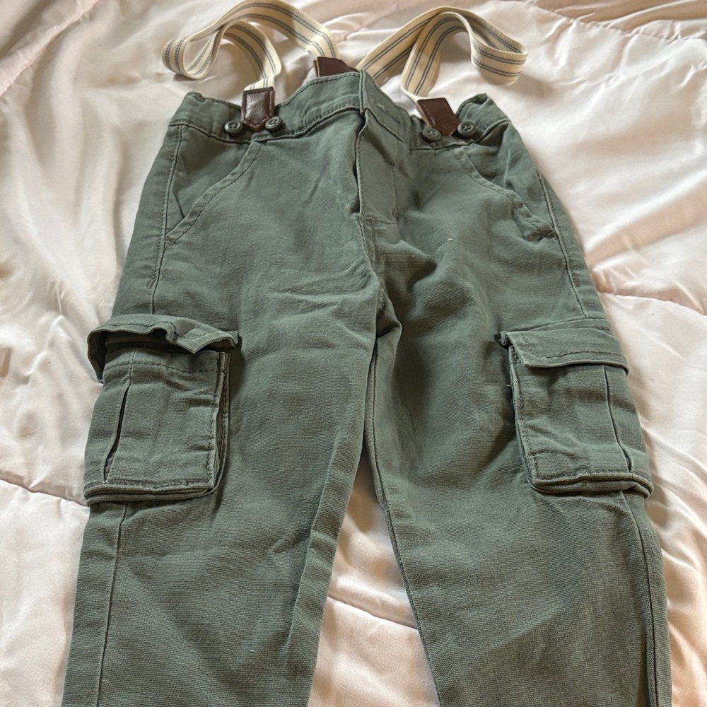 Toddler boy Olive Green Cargo Pants with Adjustable Suspenders